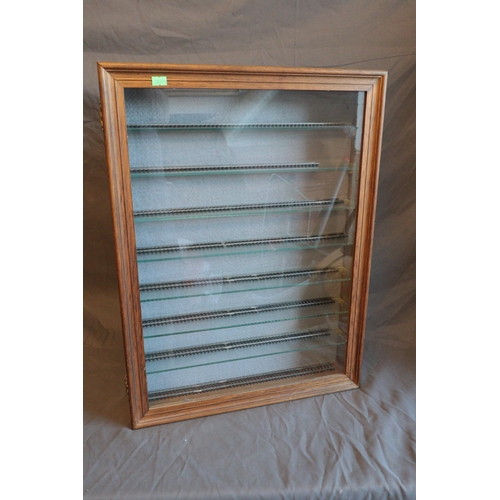 431 - Glass fronted wall display cabinet with 7 glass shelves, prebviously used for oo gauge Trains. appro... 