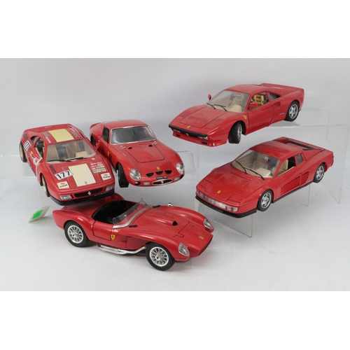 508A - 5 Burago, 1:18 scale Ferarri's including 250 Testerosa, 1984 Testerosa, GTO and two others