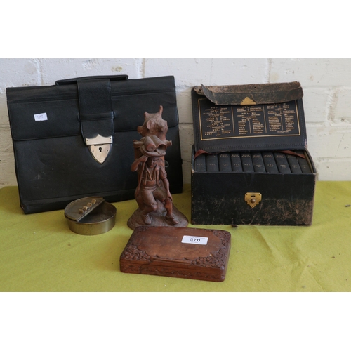 570 - Carved figure, carved box, 10 volumes of the Holy Bible etc