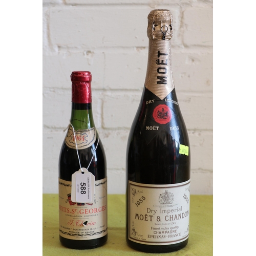 588 - Moet 1955 & 1964 Nauts St George. We cannot guarantee the quality level of all bottles and should be... 