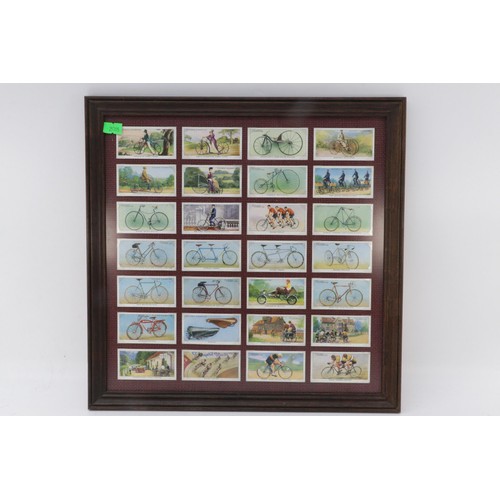 468B - 7 framed cigarette card sets including birds, cars, bicycles, Kings, Royal horse parade and butterfl... 