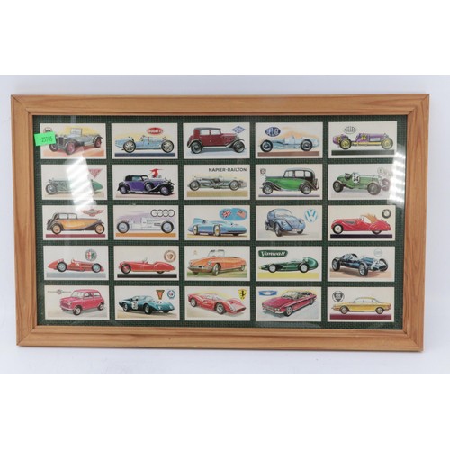 468B - 7 framed cigarette card sets including birds, cars, bicycles, Kings, Royal horse parade and butterfl... 