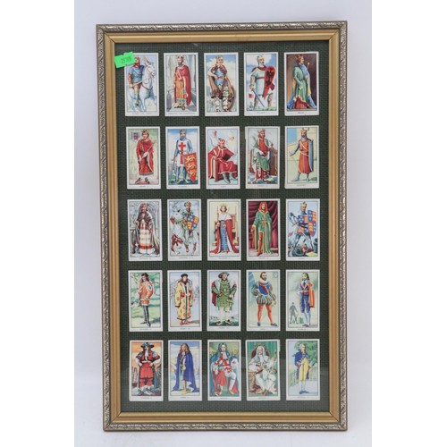 468B - 7 framed cigarette card sets including birds, cars, bicycles, Kings, Royal horse parade and butterfl... 