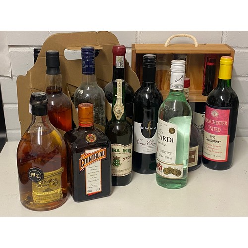 635 - Selection of assorted Spirits and Wines including Cointreau 0.70l, Bacardi, boxed gift set etc.  We ... 