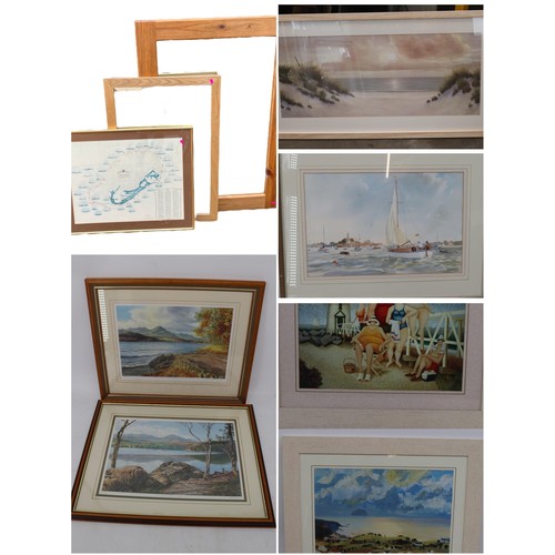 65 - Two mirrors in wooden framed, a print of the wrecks around Bermuda, two prints of Coniston Water, Bl... 