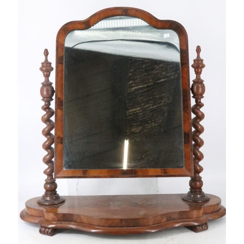 97 - Antique dressing table mirror with turned columns (mirror measures approx 50cm x 65cm)