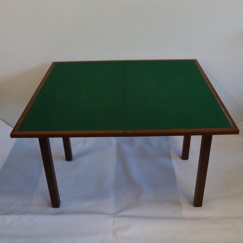 117 - Beautility teak fold over card table dated 1970. Some deep scratches to the top, Inside baize is ver... 