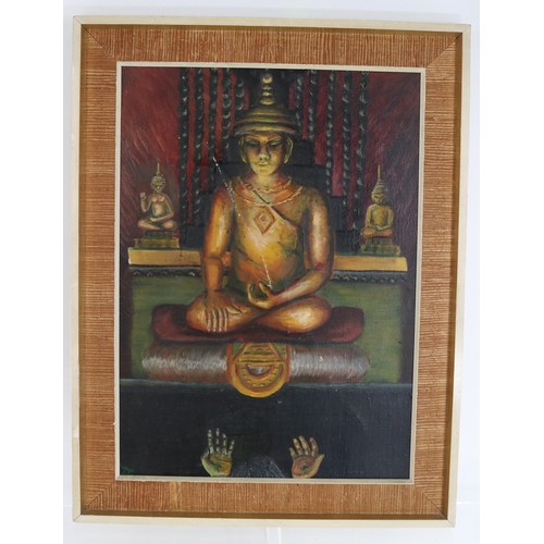 127 - Oil on canvas of Buddha 1962 painted by M. D. Goulden and exhibited in Kim Howard Galleries in 1963 ... 