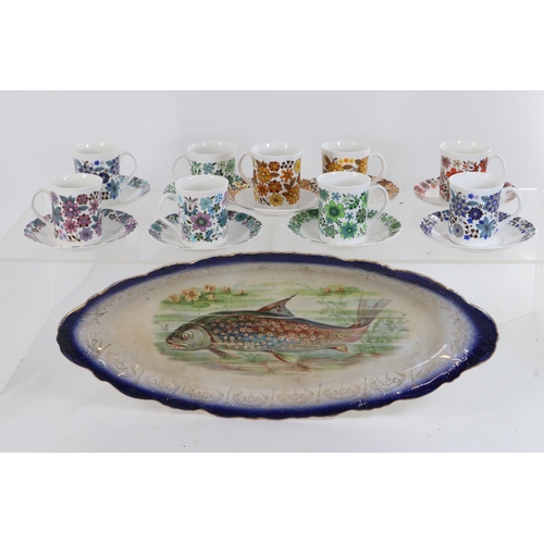 234 - A vintage style cups and saucers and an antique fish plate