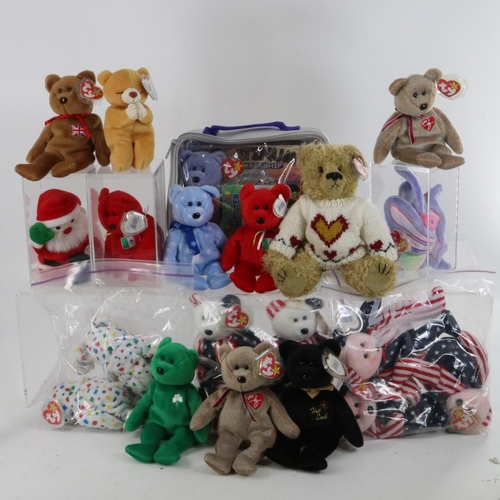 134A - A selection of Beanie Babies TY bears in most cases with tag protectors, to include Spangle, signatu... 