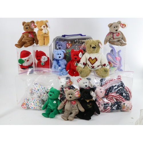 134A - A selection of Beanie Babies TY bears in most cases with tag protectors, to include Spangle, signatu... 