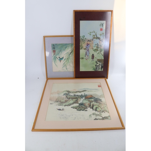 306B - Five Japanese watercolours/pictures all framed and glazed