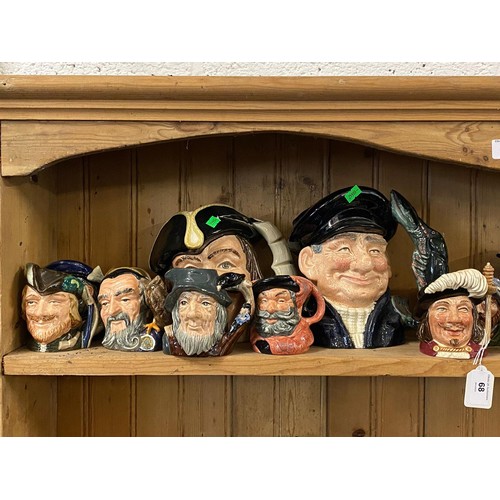 68 - Selection of Royal Doulton character Toby jugs to include Falstaff D6385, Mr Pickwick, Porthos D6440... 