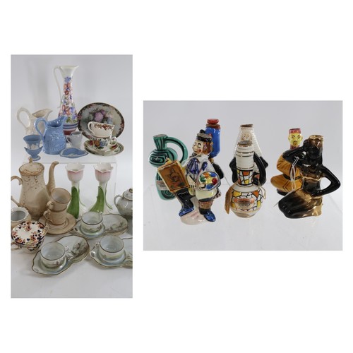 195 - Assorted ceramics to include miniature figures, oriental tea ware, Parian ware etc