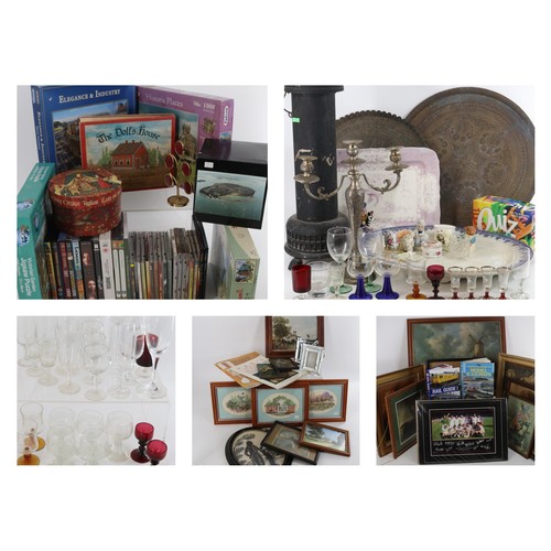 306A - A large quantity of household sundries including ceramics, glass, pictures, CDs puzzles etc