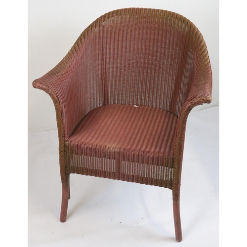 309 - Two pink painted Lloyd loom chairs together with two Edwardian side chairs in need of repair to the ... 