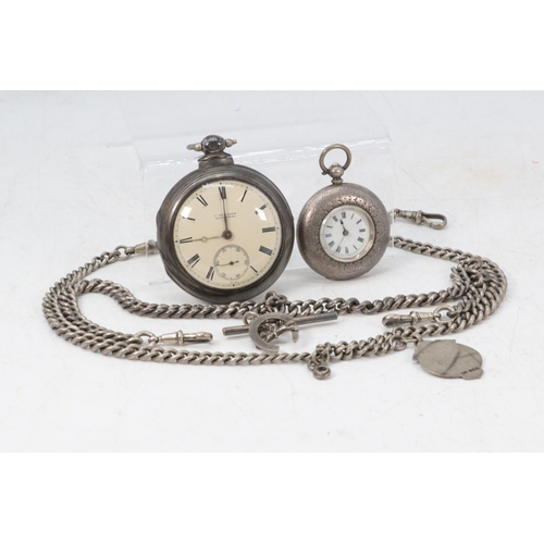 19 - Antique silver cased pocket watch O. Edwards Holyhead, together with a ladies silver cased pocket wa... 