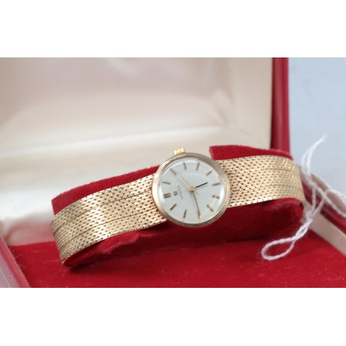 142 - 9ct gold cased ladies Omega cocktail watch with matching braided strap in fitted case