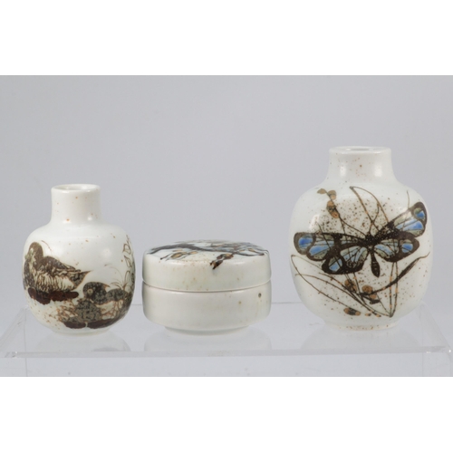 187 - Small Copenhagen butterfly decorated vase together with a similar pot and cover and a small vase wit... 