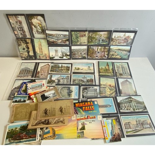 221 - A selection of New York postcards together with a selection of Stereoscopic view cards of America in... 