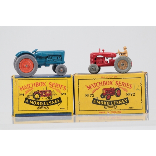 242 - Matchbox Moko Lesney no 4 tractor and no 72 tractor both boxed