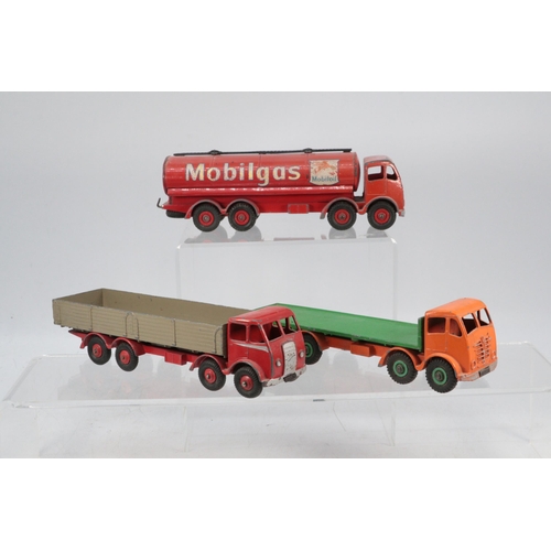 252 - Dinky toys Foden mobilgas tanker together with Foden low loader lorry and a Foden flat bed