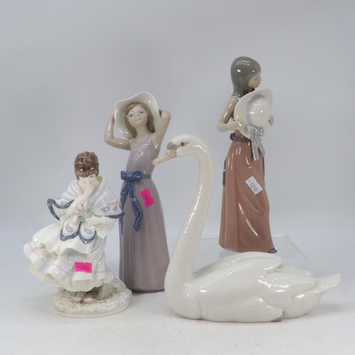 320 - Two Lladro ladies, Lladro Swan and a Coalport Lady