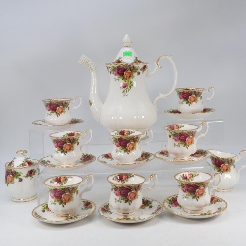 330 - Royal Albert Old Country Roses coffee set comprising coffee pot, cream jug, sugar pot and cover and ... 