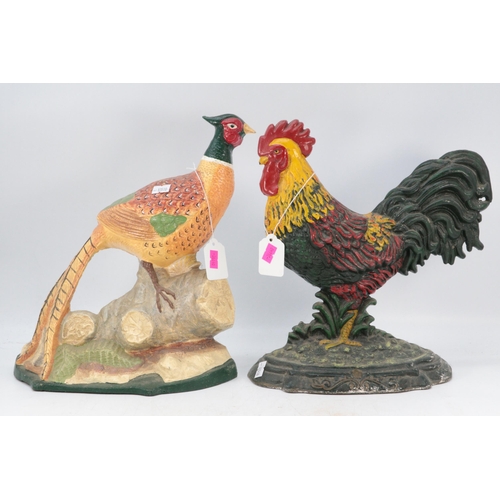 345 - Contemporary cast rooster doorstop together with a Pheasant similar