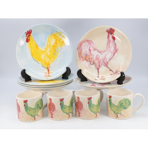 350 - Good quantity of Tiffany Roosters kitchen table ware including Cups, side plates, dinner plates and ... 