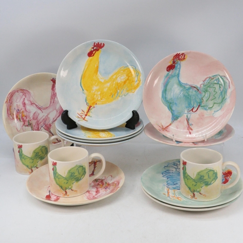 350 - Good quantity of Tiffany Roosters kitchen table ware including Cups, side plates, dinner plates and ... 