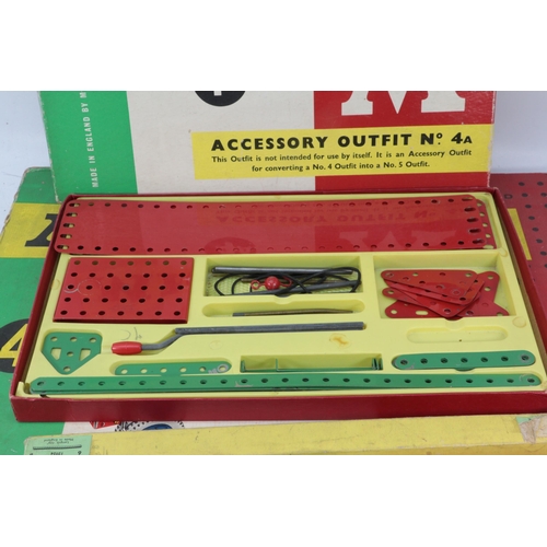 413 - Vintage Meccano sets 4, 4a and 5a and pack 6 no8, all in original boxes, check for completeness