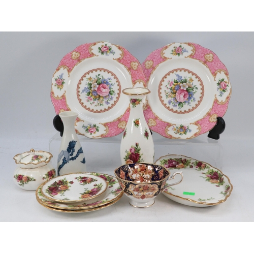 418 - Two Royal Albert Lady Carlyle plates together with Old Country Roses, Copeland Winston Churchill jug... 