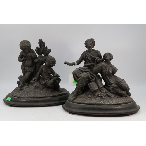 444 - Pair of 19th Century spelter figural group on oval bases - one loose on base