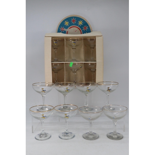 455 - A vintage box of six Babycham glasses together with 8 loose Babycham glasses