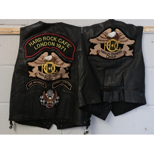 190A - Leather Bikers jacket full of assorted Hard Rock café badges.
Badges included are opening day pins f... 