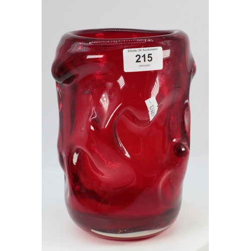 215 - Whitefriars tall glass red vase (approx. 21cm tall)