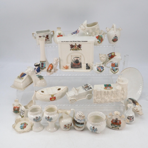 297 - A selection of assorted vintage crested ware including City of London fireplace and others