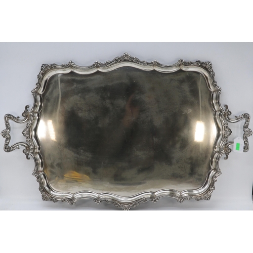 307B - A heavy decorative silver plated tray with two handles