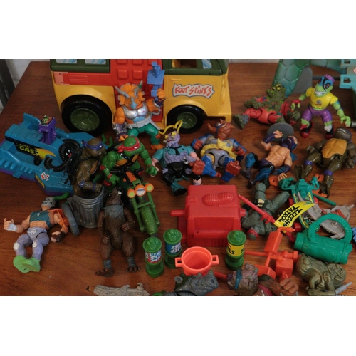 337 - A large quantity of teenage mutant ninja turtles including the party bus (1989), helicopter, figures... 