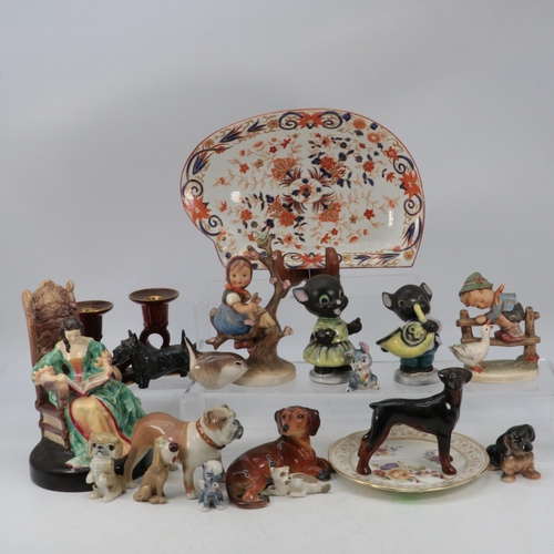 353 - Pair of Corlendorf ceramic figures, Branksome Bulldog, wade Disney figures, two hummell figures, pai... 