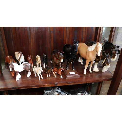 397 - Large ceramic Beswick shire horse, sylvac mare, Countryfile Piebald, four others and 5 other foreign... 