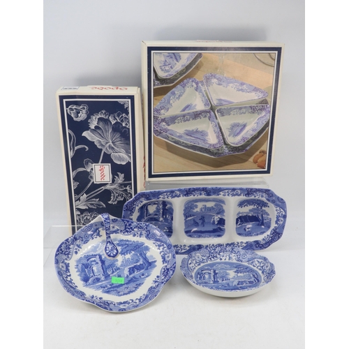 422 - Spode Italian five piece party pack and original box, together with a condiment tray, servicing dish... 