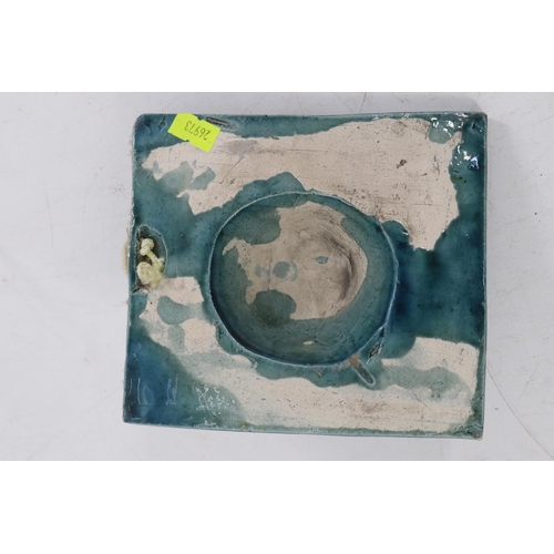 25 - Antique iridescent tile featuring a 3D cats head (some damage)