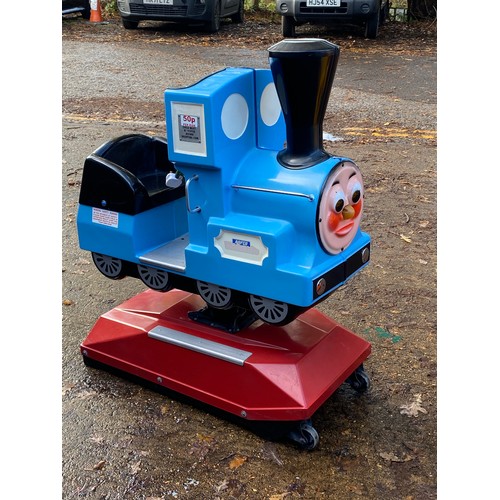 40 - A coin operated blue children's train ride. Has been seen working and functioning. Sold as a collect... 