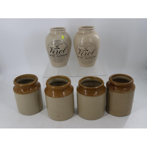 84 - Four stoneware jars together with two Virol stone jars