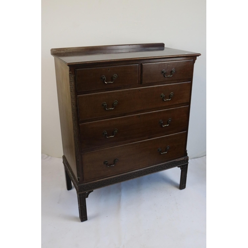 105 - Edwardian Chinese Chippendale style 2 over 3 chest of drawers. It measures approx. 90.5W x 47D x 114... 