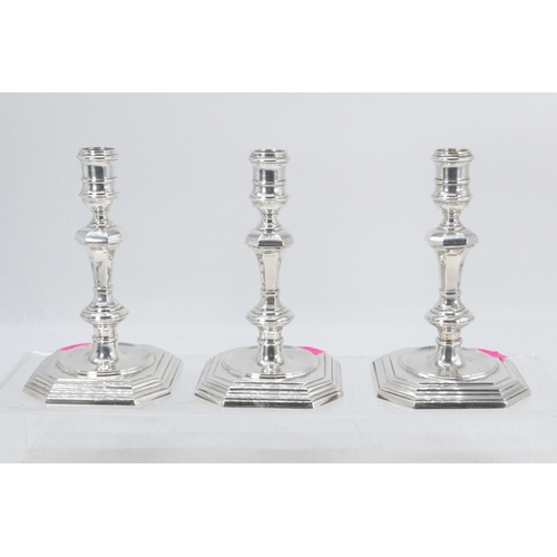 3 - Three silver hallmarked solid candlesticks (approx. weight 1kg)