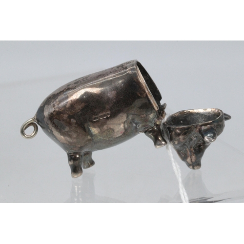 14 - Silver hallmarked pig vesta case with hinged head and striker to belly