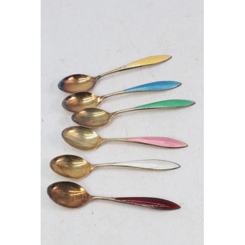 23 - Set of Sterling and enamel Danish spoons